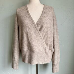 CeCe Women Beige Silver Sparkle Deep‎ V-Neck Women's Party Holiday Sweater Large